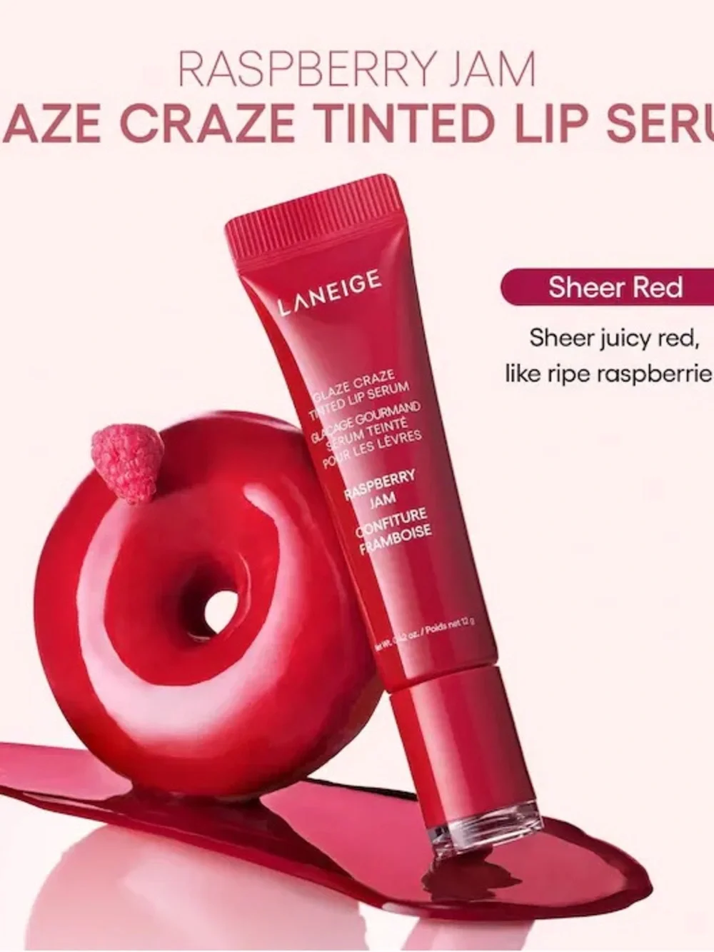 LANEIGE Glaze Craze Tinted Polypeptide Lip Serum Treatment Raspberry Jam